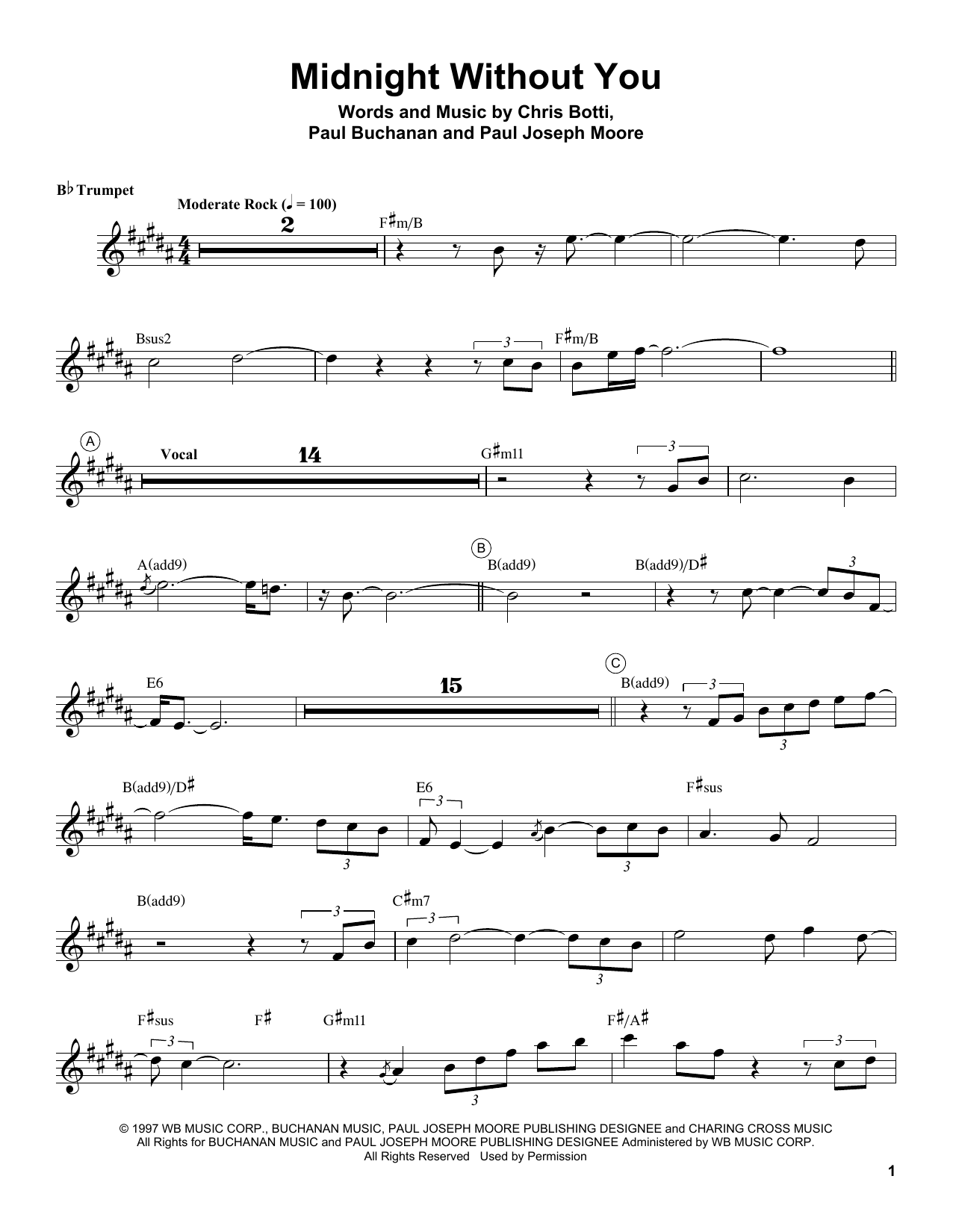 Chris Botti Midnight Without You Sheet Music Notes & Chords for Trumpet Transcription - Download or Print PDF