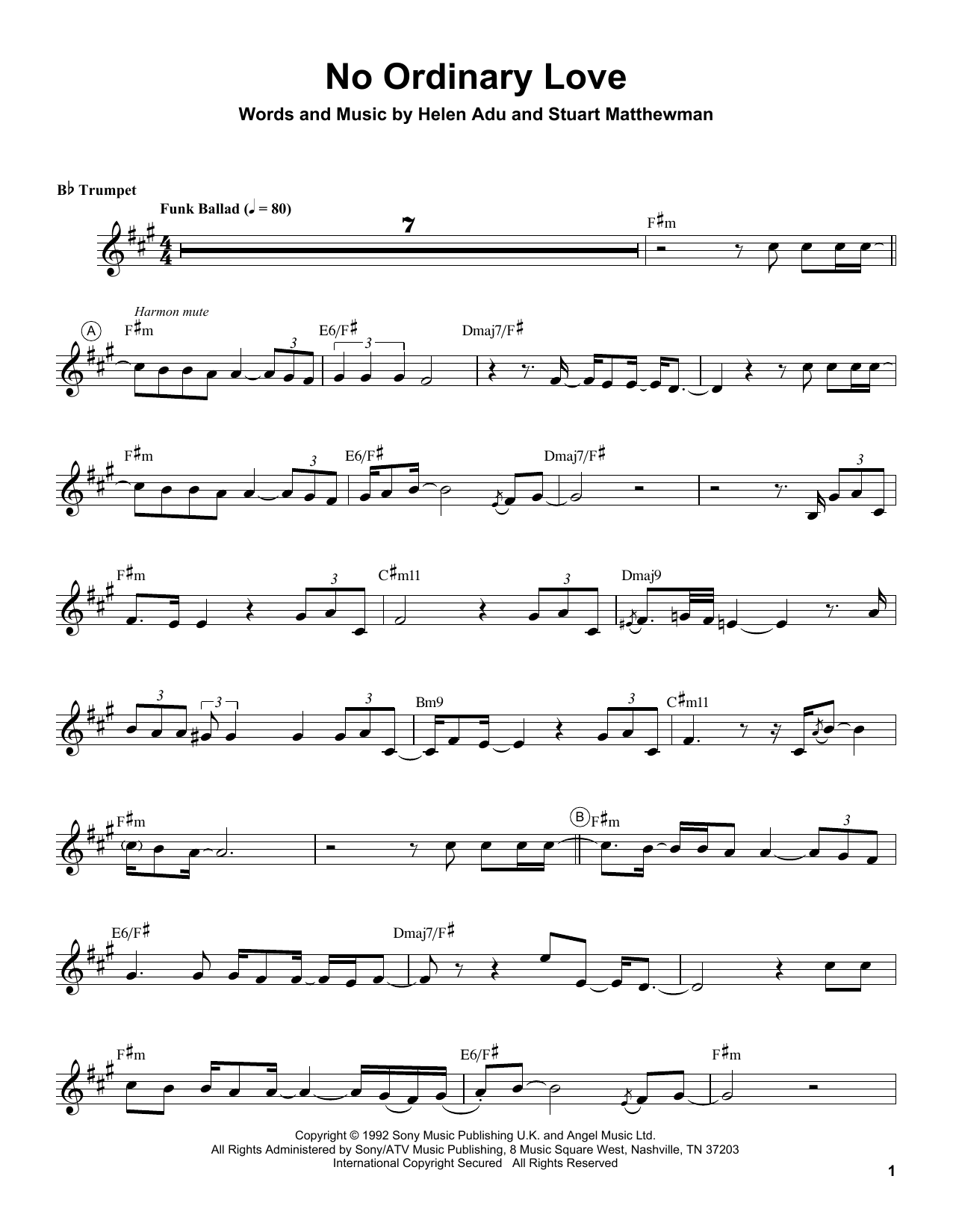 Chris Botti No Ordinary Love Sheet Music Notes & Chords for Trumpet Transcription - Download or Print PDF