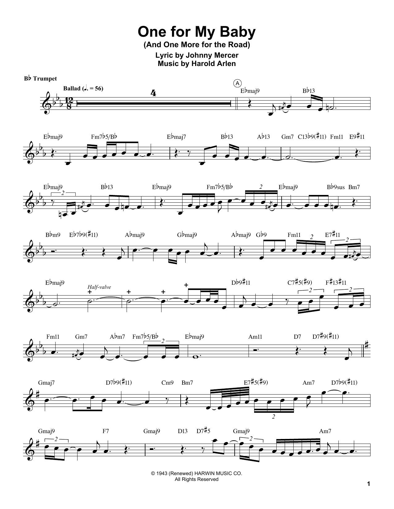 Chris Botti One For My Baby (And One More For The Road) Sheet Music Notes & Chords for Trumpet Transcription - Download or Print PDF