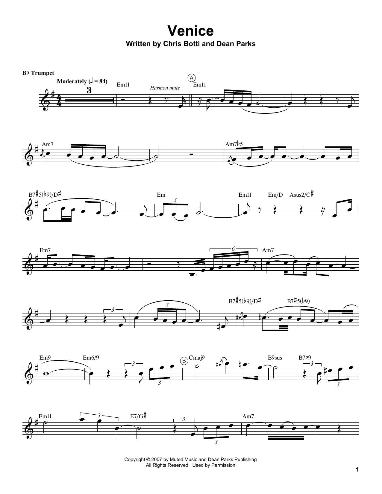 Chris Botti Venice Sheet Music Notes & Chords for Trumpet Transcription - Download or Print PDF
