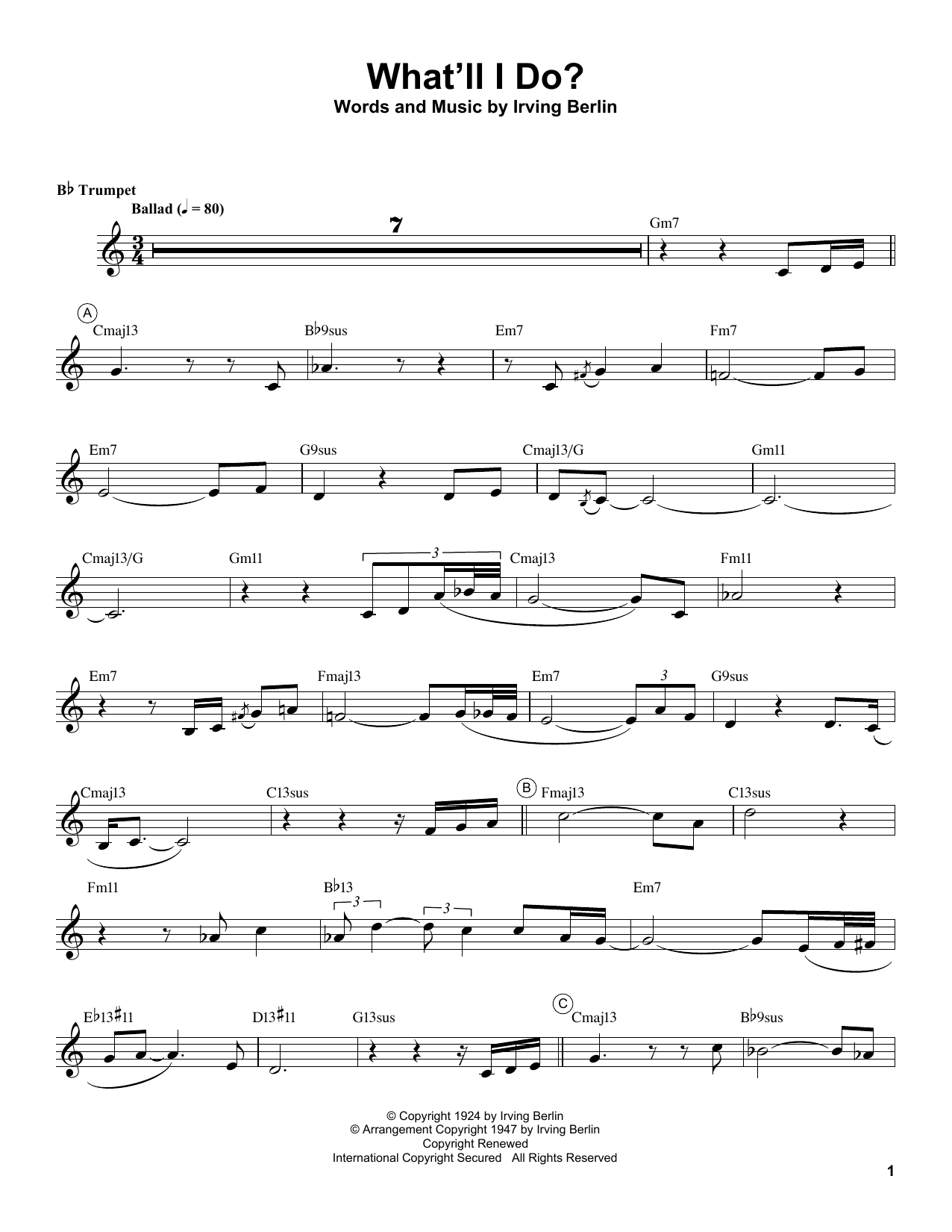 Chris Botti What'll I Do? Sheet Music Notes & Chords for Trumpet Transcription - Download or Print PDF