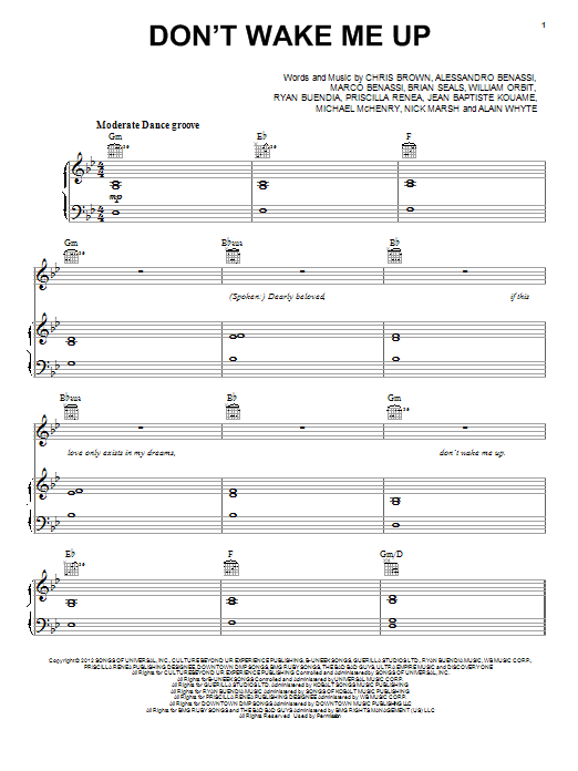 Chris Brown Don't Wake Me Up Sheet Music Notes & Chords for Piano, Vocal & Guitar (Right-Hand Melody) - Download or Print PDF