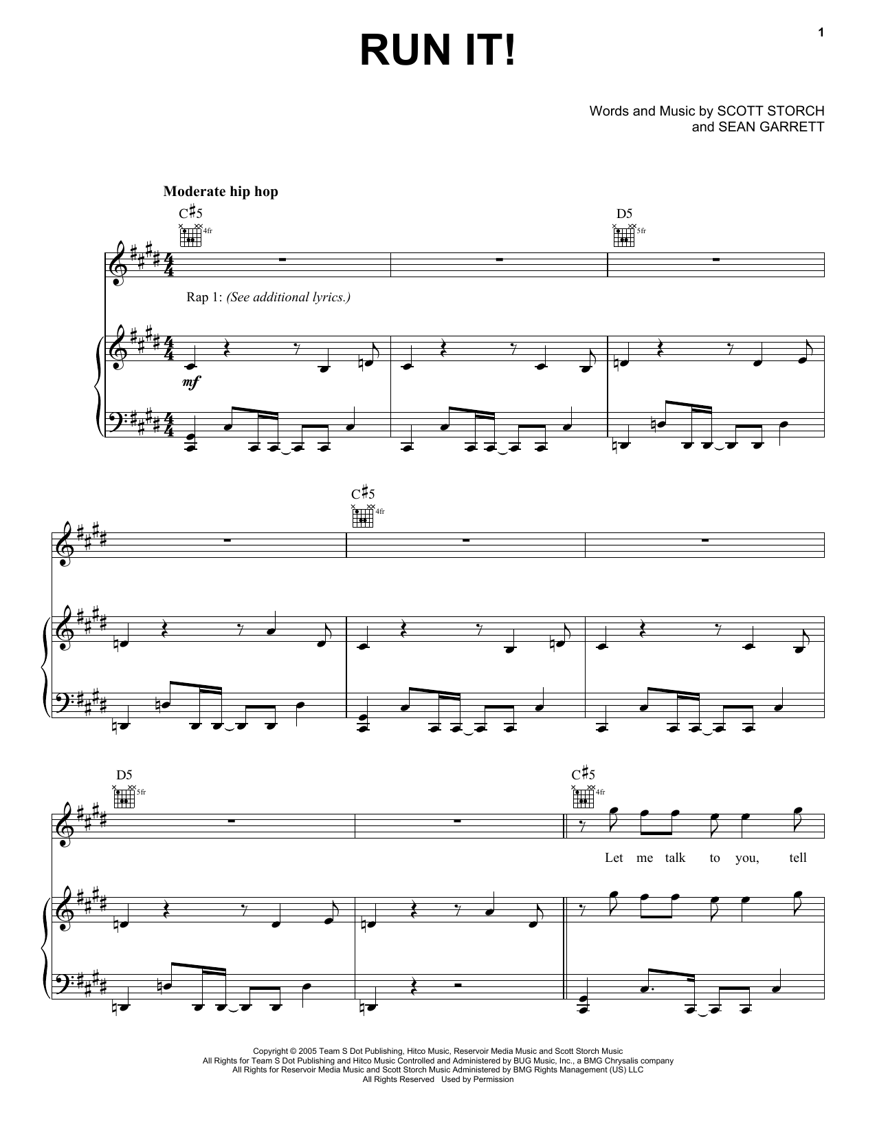 Chris Brown Run It! Sheet Music Notes & Chords for Piano, Vocal & Guitar (Right-Hand Melody) - Download or Print PDF