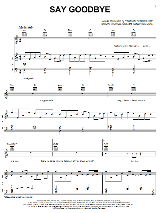 Chris Brown Say Goodbye Sheet Music Notes & Chords for Piano, Vocal & Guitar (Right-Hand Melody) - Download or Print PDF