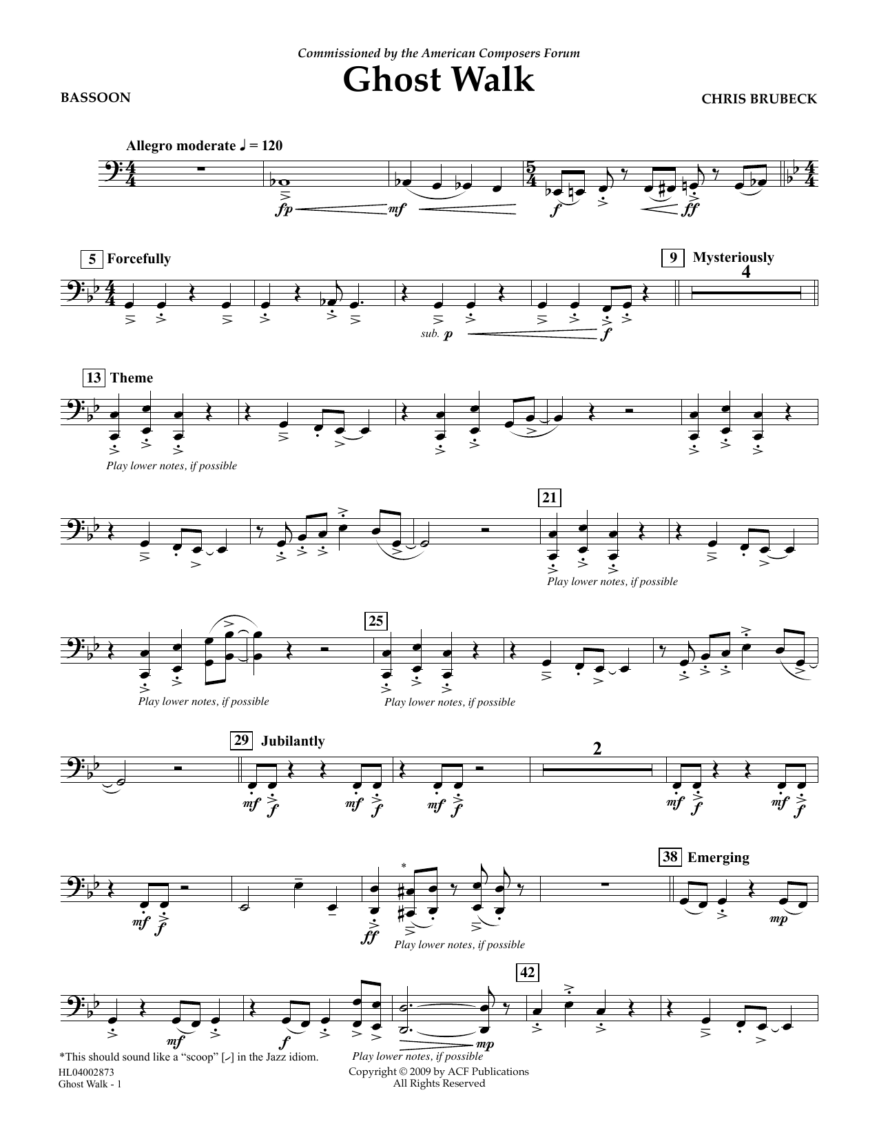 Chris Brubeck Ghost Walk - Bassoon Sheet Music Notes & Chords for Concert Band - Download or Print PDF