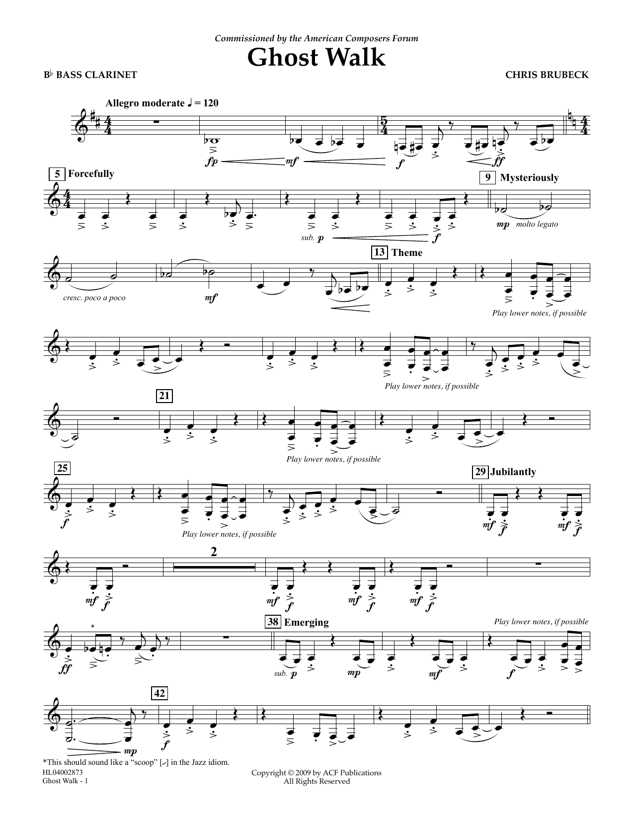Chris Brubeck Ghost Walk - Bb Bass Clarinet Sheet Music Notes & Chords for Concert Band - Download or Print PDF