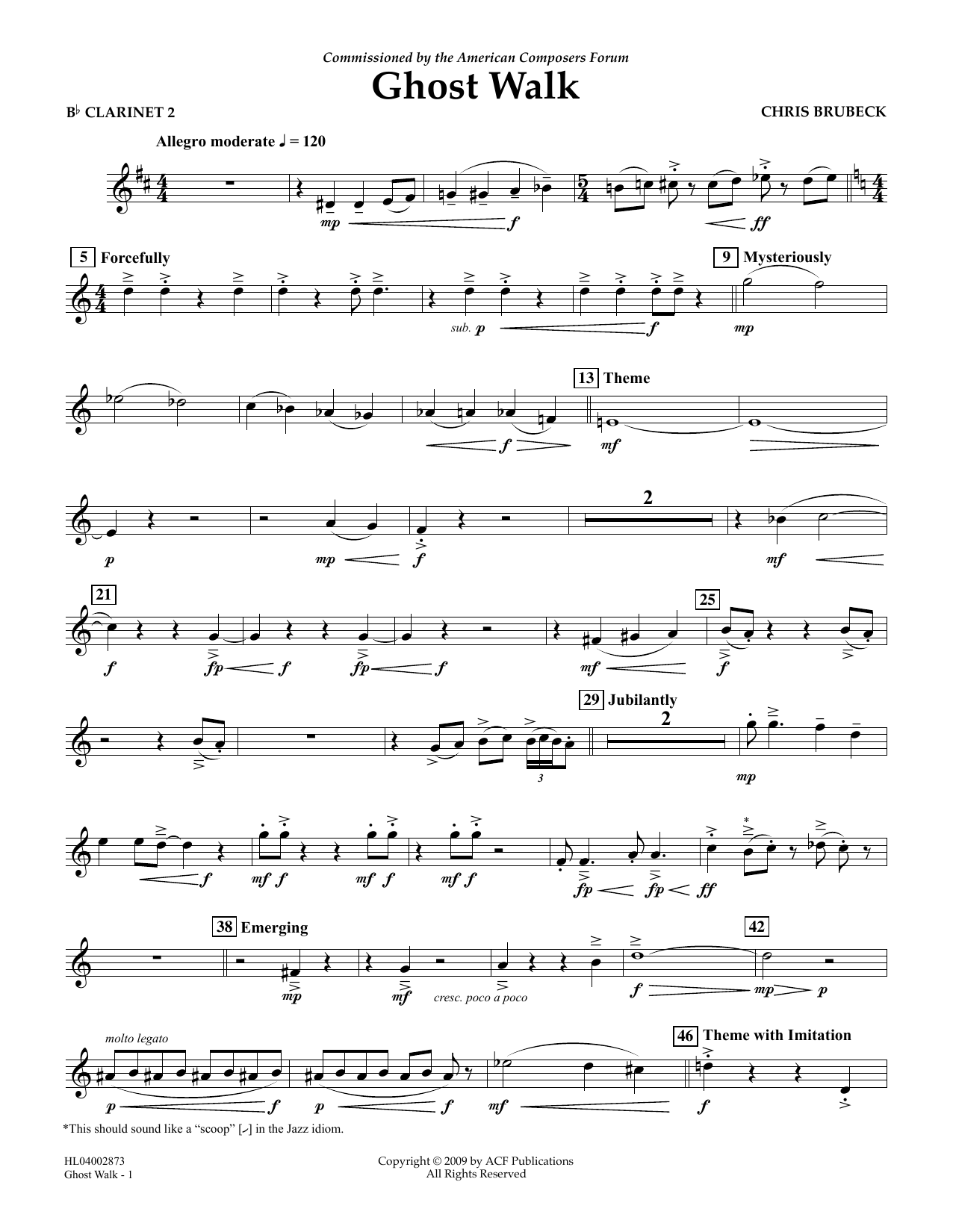 Chris Brubeck Ghost Walk - Bb Clarinet 2 Sheet Music Notes & Chords for Concert Band - Download or Print PDF