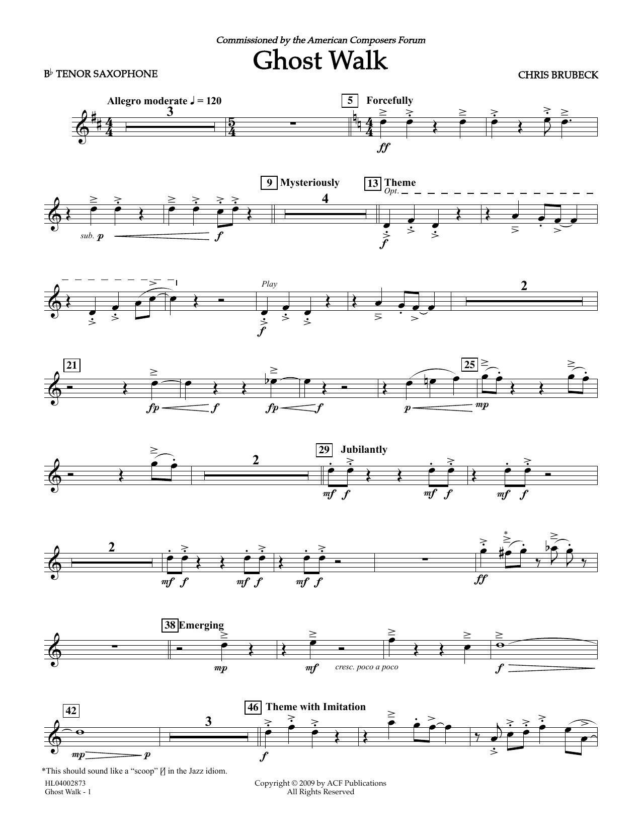 Chris Brubeck Ghost Walk - Bb Tenor Saxophone Sheet Music Notes & Chords for Concert Band - Download or Print PDF