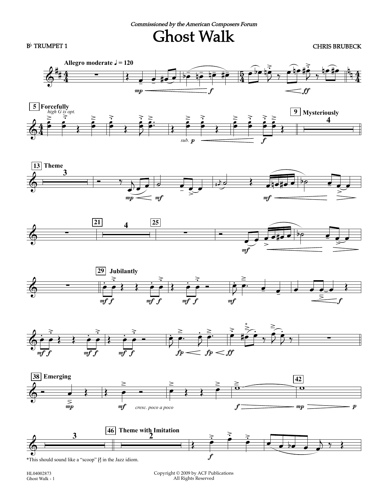 Chris Brubeck Ghost Walk - Bb Trumpet 1 Sheet Music Notes & Chords for Concert Band - Download or Print PDF