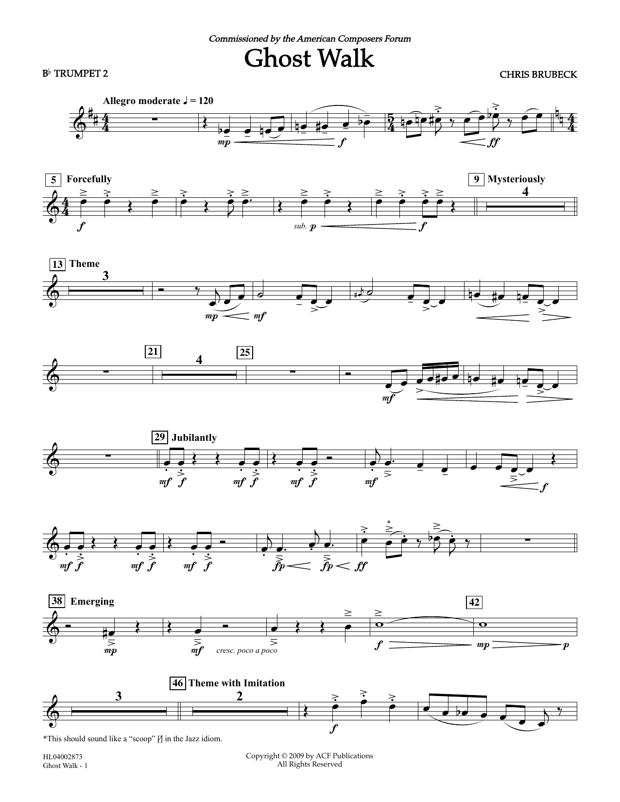 Chris Brubeck Ghost Walk - Bb Trumpet 2 Sheet Music Notes & Chords for Concert Band - Download or Print PDF