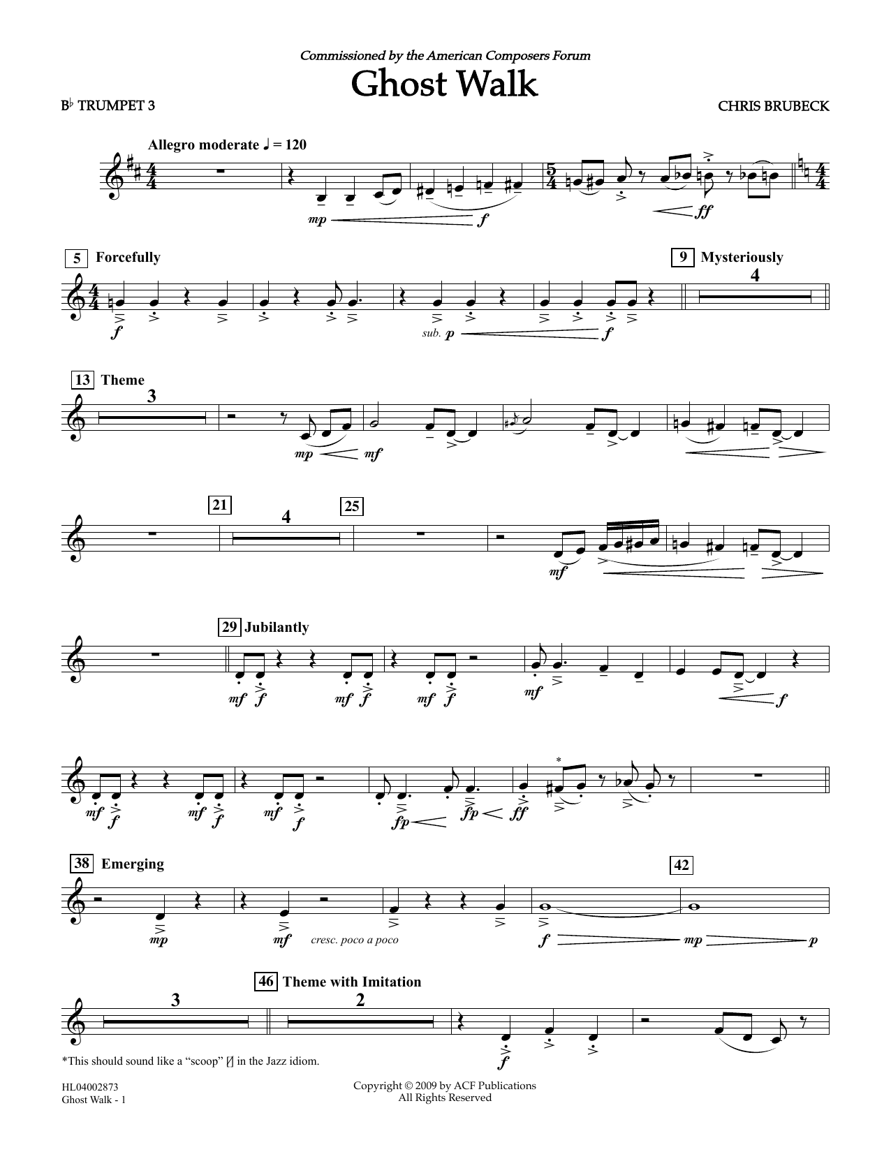Chris Brubeck Ghost Walk - Bb Trumpet 3 Sheet Music Notes & Chords for Concert Band - Download or Print PDF