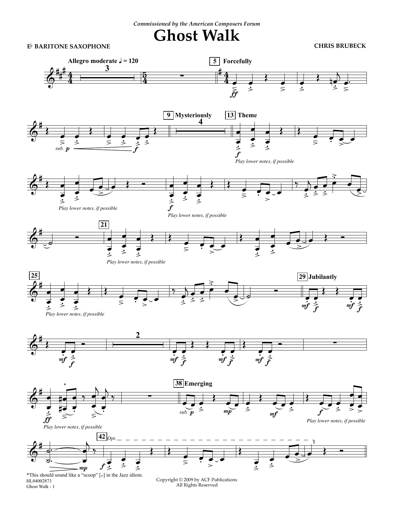 Chris Brubeck Ghost Walk - Eb Baritone Saxophone Sheet Music Notes & Chords for Concert Band - Download or Print PDF
