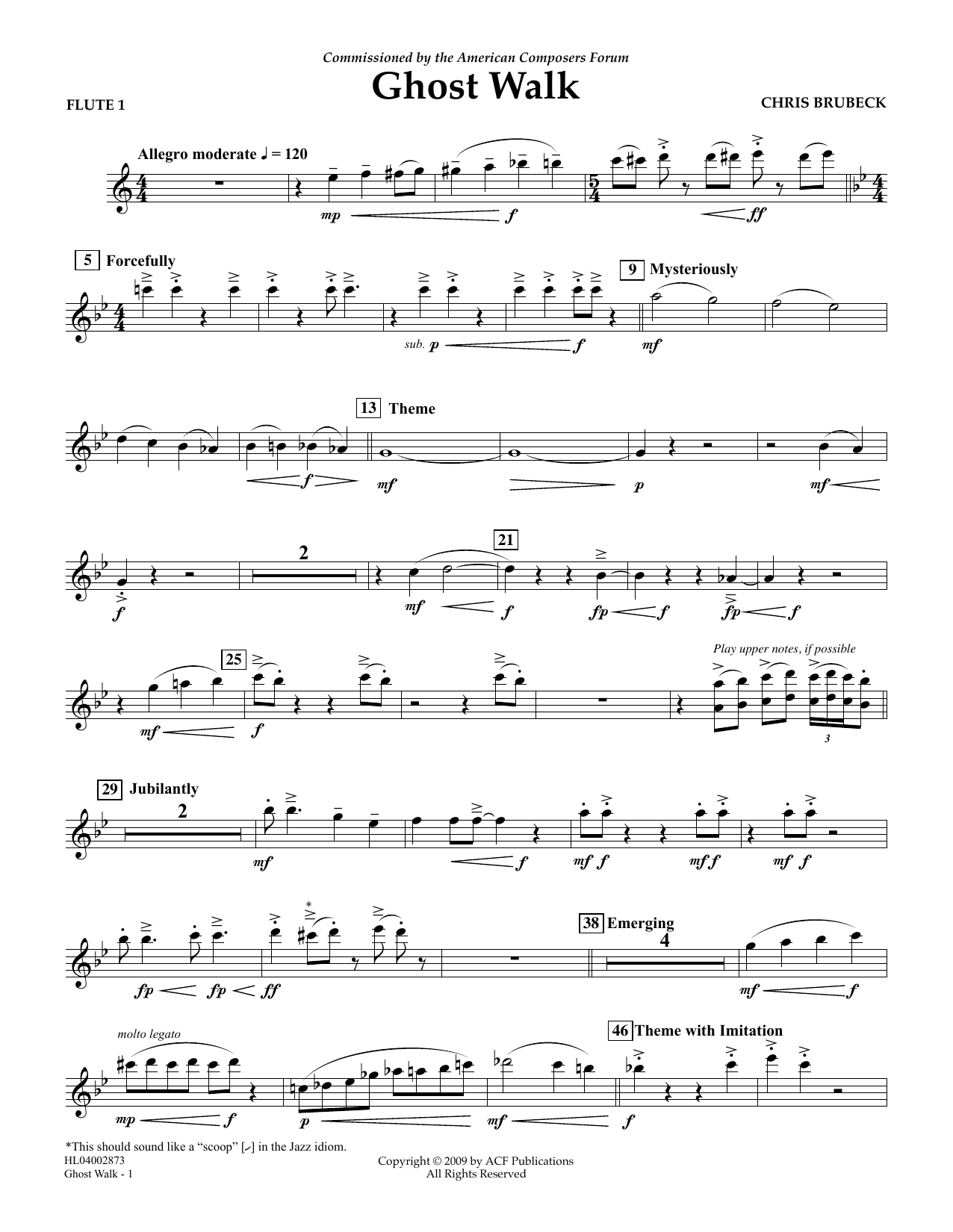 Chris Brubeck Ghost Walk - Flute 1 Sheet Music Notes & Chords for Concert Band - Download or Print PDF