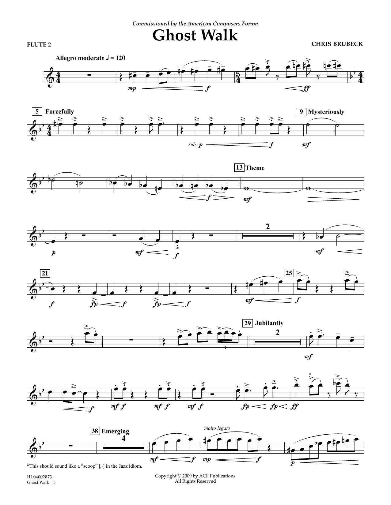 Chris Brubeck Ghost Walk - Flute 2 Sheet Music Notes & Chords for Concert Band - Download or Print PDF