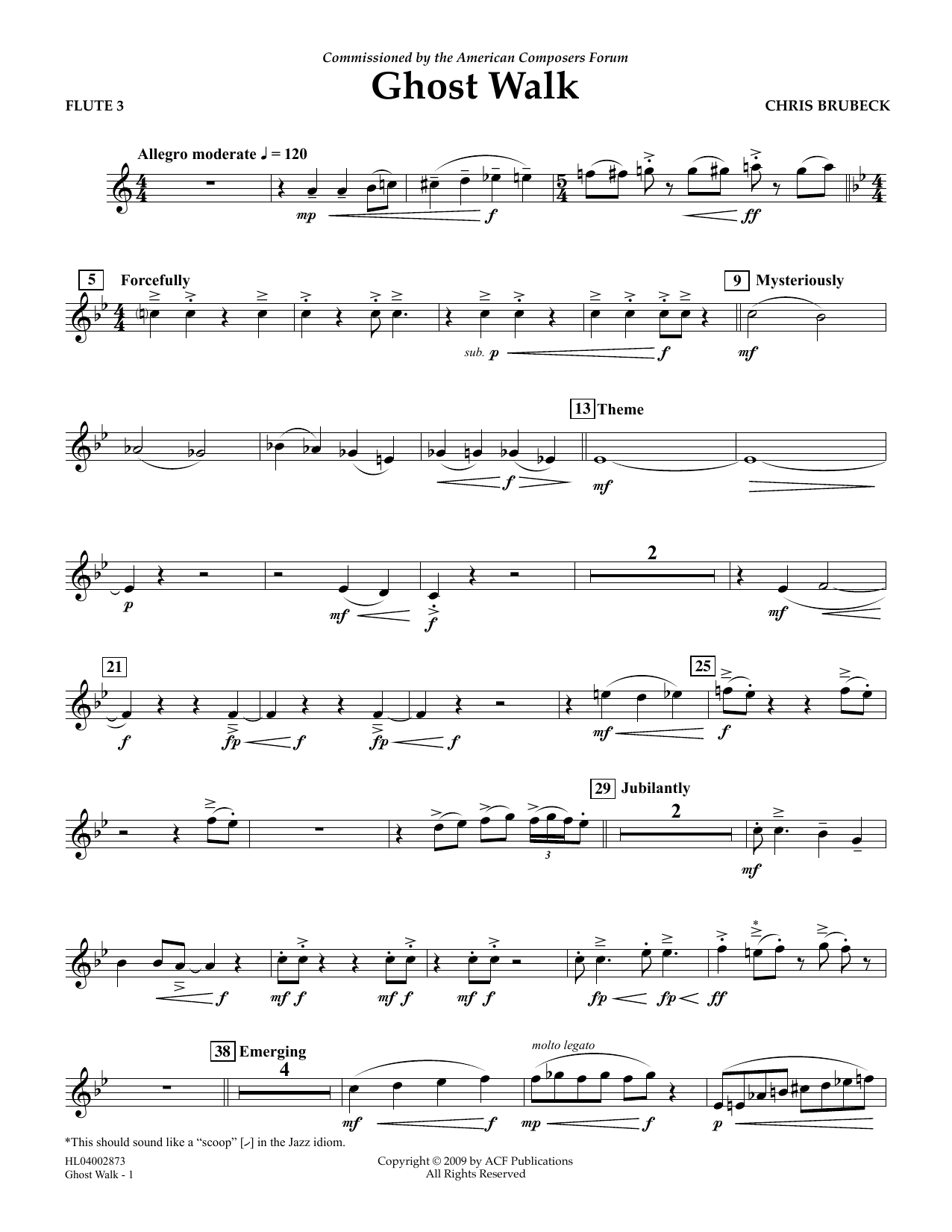Chris Brubeck Ghost Walk - Flute 3 Sheet Music Notes & Chords for Concert Band - Download or Print PDF