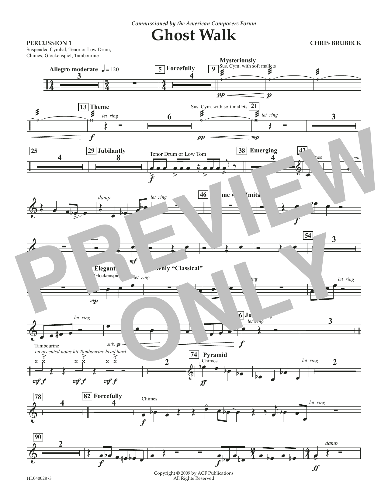 Chris Brubeck Ghost Walk - Percussion 1 Sheet Music Notes & Chords for Concert Band - Download or Print PDF