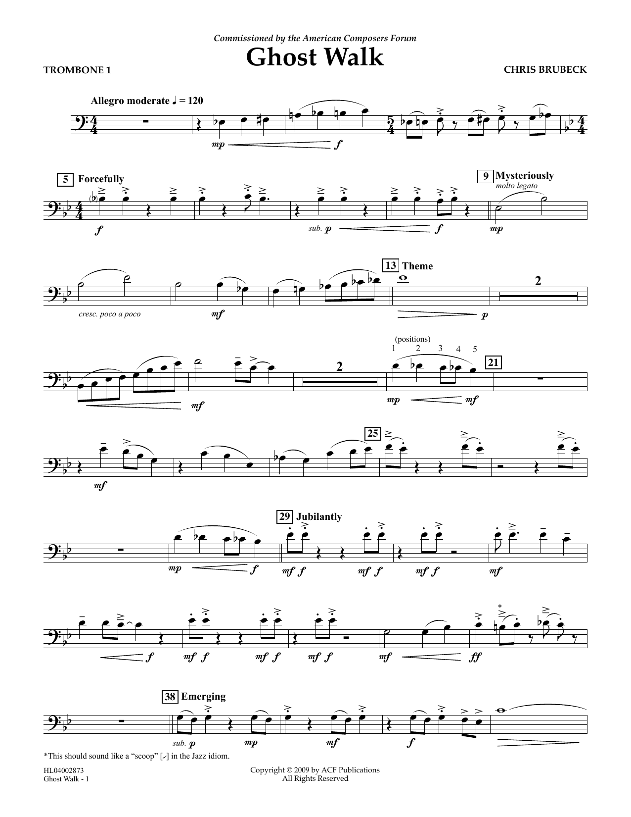 Chris Brubeck Ghost Walk - Trombone 1 Sheet Music Notes & Chords for Concert Band - Download or Print PDF