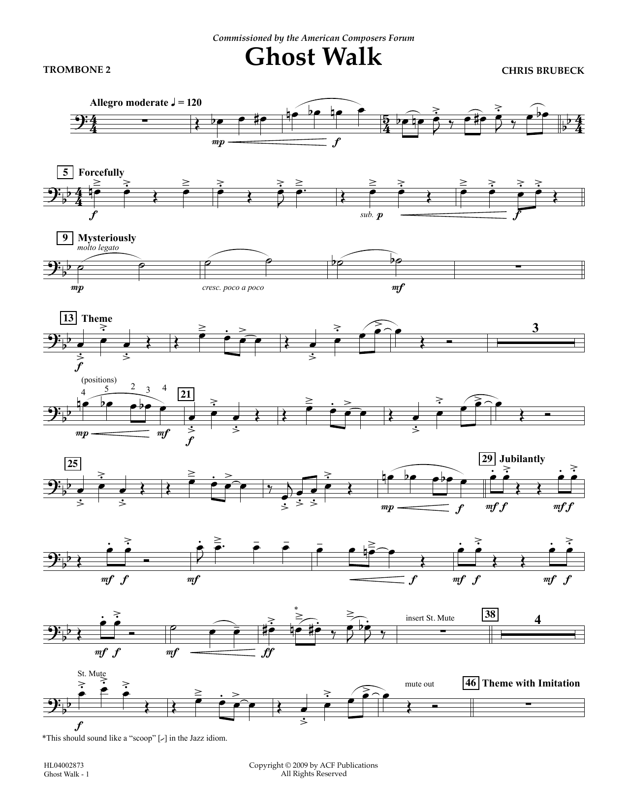 Chris Brubeck Ghost Walk - Trombone 2 Sheet Music Notes & Chords for Concert Band - Download or Print PDF