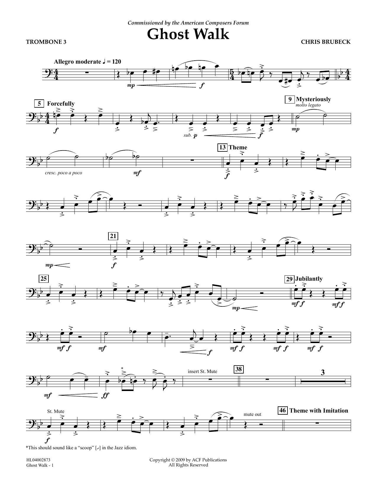 Chris Brubeck Ghost Walk - Trombone 3 Sheet Music Notes & Chords for Concert Band - Download or Print PDF