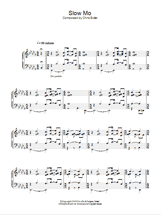 Chris Butler Slow Mo Sheet Music Notes & Chords for Piano - Download or Print PDF