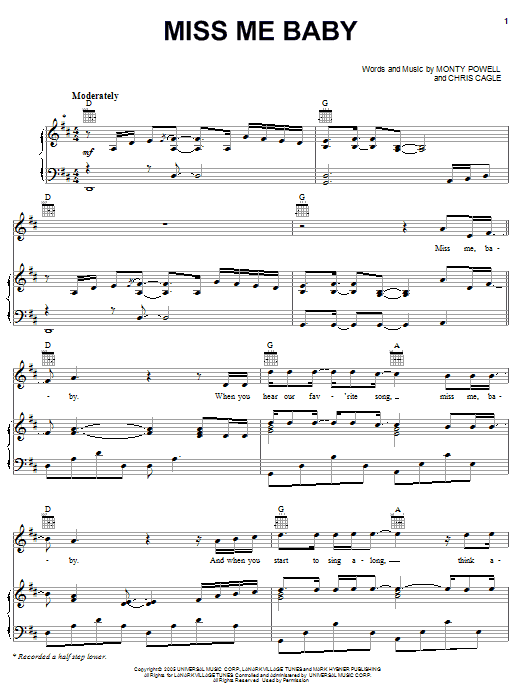 Chris Cagle Miss Me Baby Sheet Music Notes & Chords for Easy Guitar Tab - Download or Print PDF