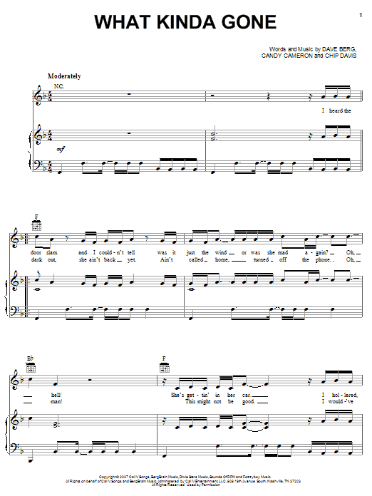 Chris Cagle What Kinda Gone Sheet Music Notes & Chords for Piano, Vocal & Guitar (Right-Hand Melody) - Download or Print PDF