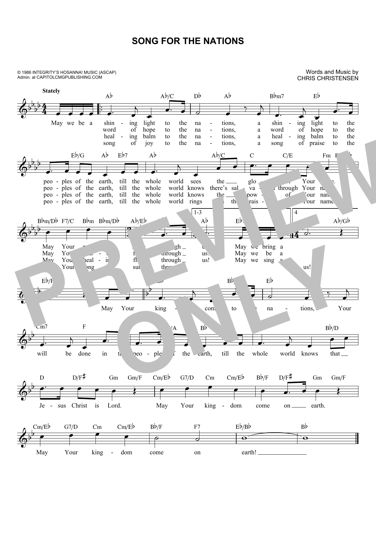 Chris Christensen Song For The Nations Sheet Music Notes & Chords for Melody Line, Lyrics & Chords - Download or Print PDF