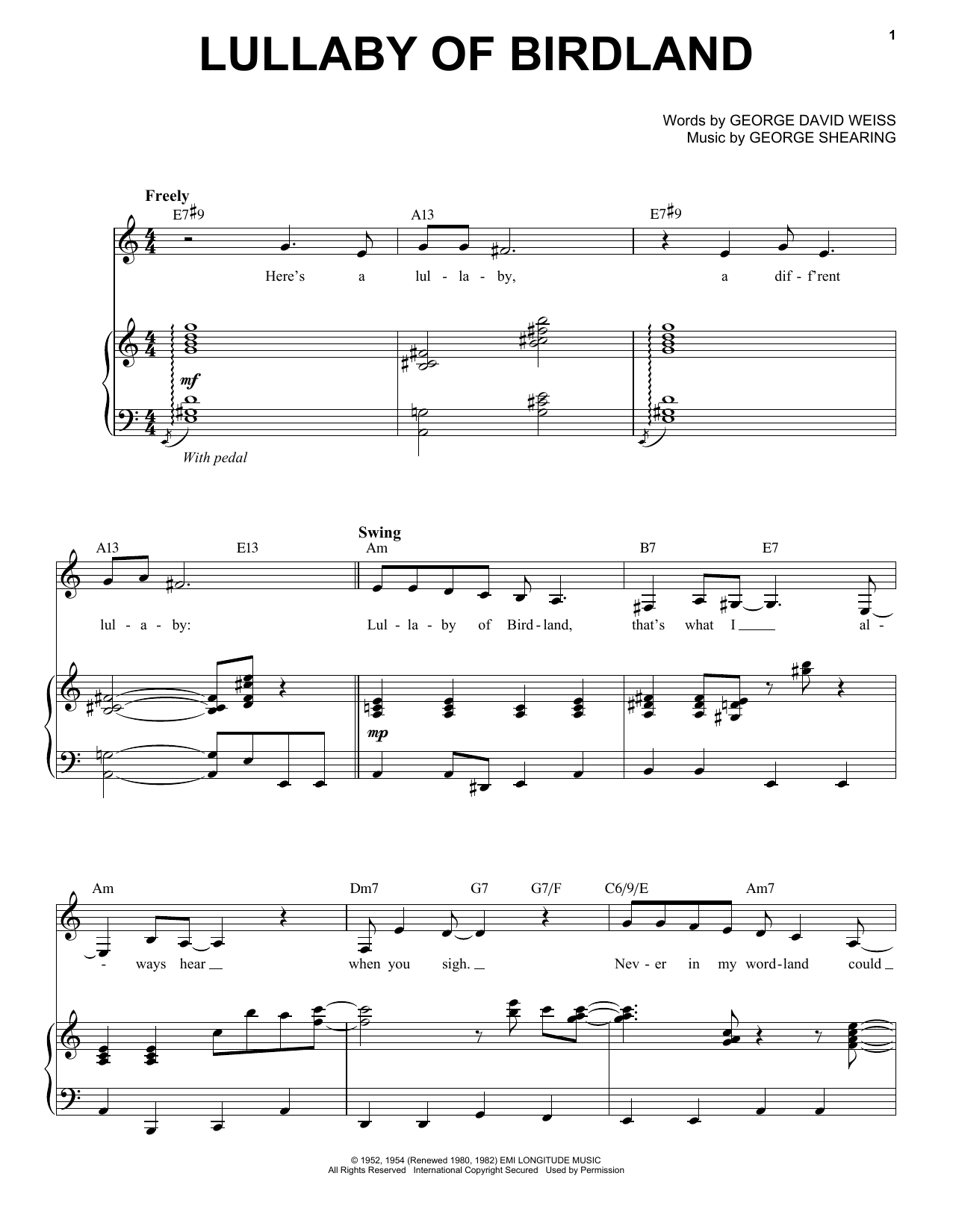 Chris Connor Lullaby Of Birdland Sheet Music Notes & Chords for Piano & Vocal - Download or Print PDF