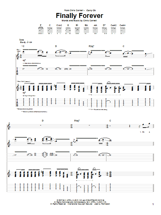 Chris Cornell Finally Forever Sheet Music Notes & Chords for Guitar Tab - Download or Print PDF