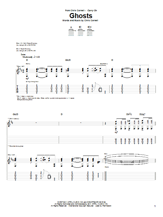 Chris Cornell Ghosts Sheet Music Notes & Chords for Guitar Tab - Download or Print PDF