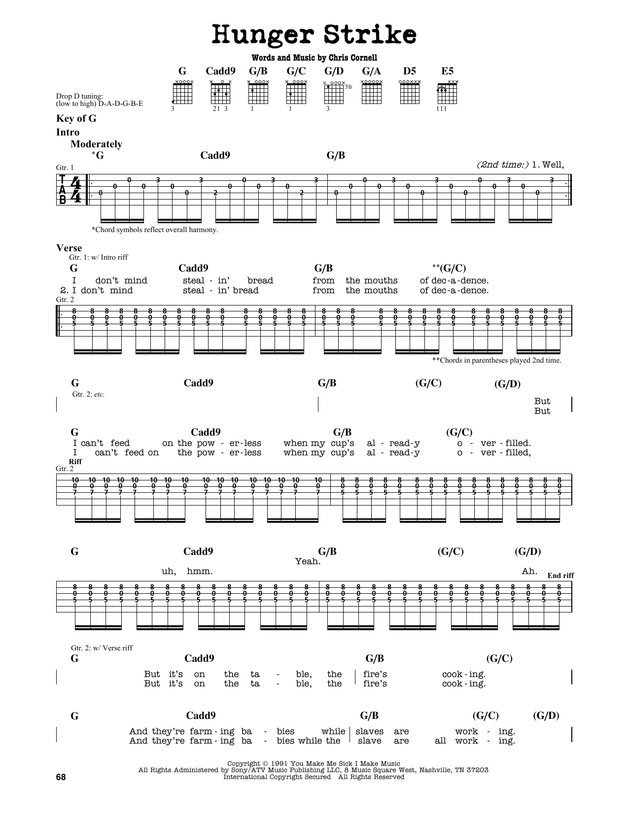 Chris Cornell Hunger Strike Sheet Music Notes & Chords for Guitar Lead Sheet - Download or Print PDF