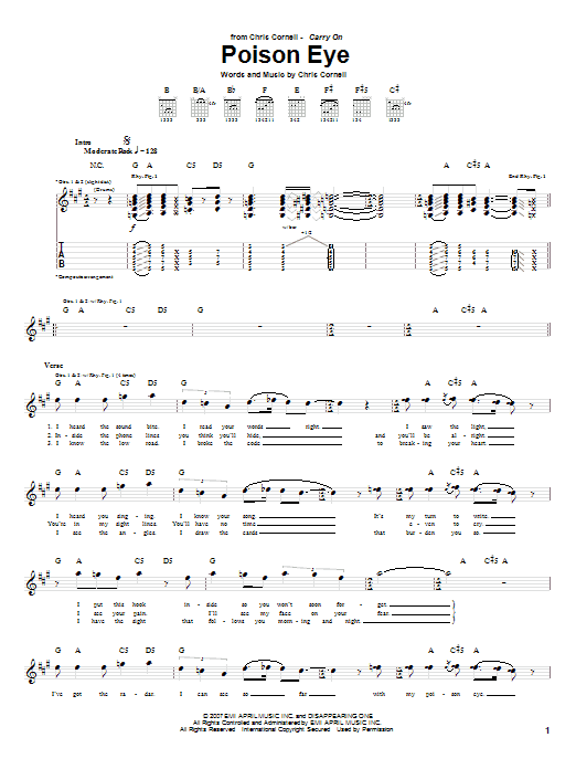 Chris Cornell Poison Eye Sheet Music Notes & Chords for Guitar Tab - Download or Print PDF