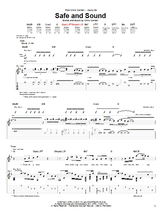 Chris Cornell Safe And Sound Sheet Music Notes & Chords for Guitar Tab - Download or Print PDF