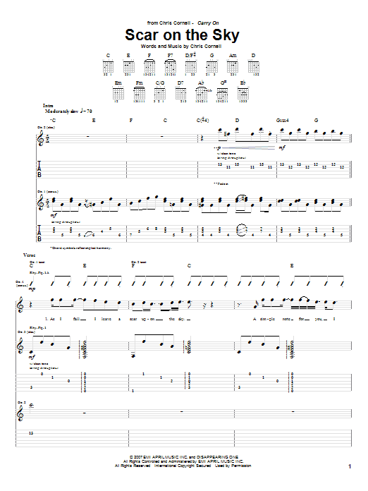 Chris Cornell Scar On The Sky Sheet Music Notes & Chords for Guitar Tab - Download or Print PDF