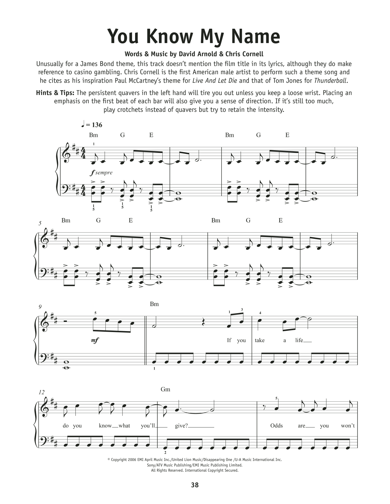 Chris Cornell You Know My Name (from Casino Royale) Sheet Music Notes & Chords for Really Easy Piano - Download or Print PDF