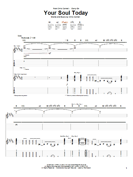 Chris Cornell Your Soul Today Sheet Music Notes & Chords for Guitar Tab - Download or Print PDF