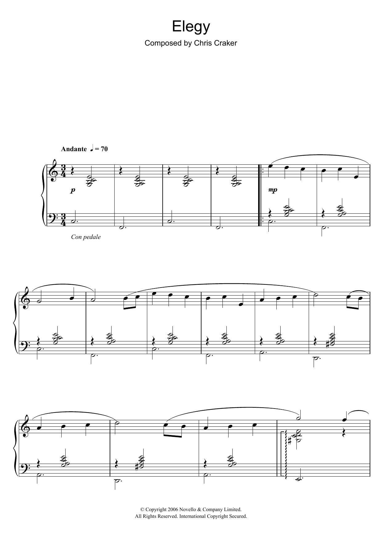 Chris Craker Elegy Sheet Music Notes & Chords for Piano - Download or Print PDF