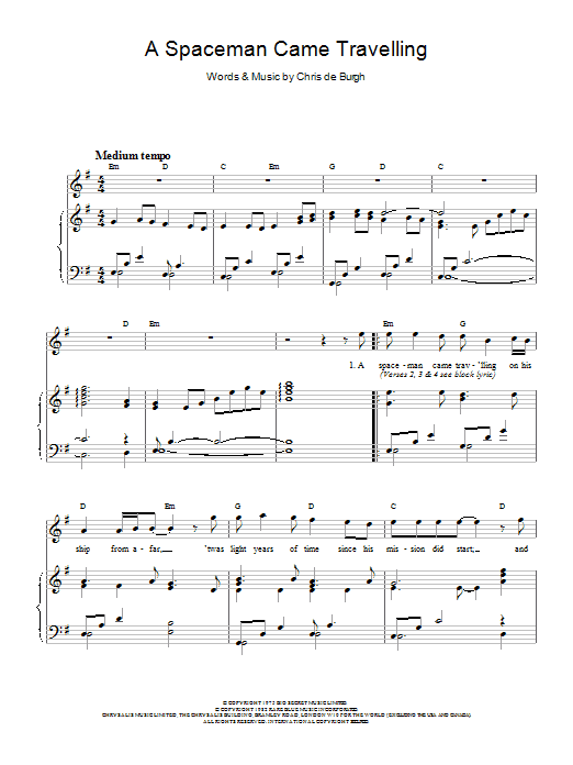 Chris de Burgh A Spaceman Came Travelling Sheet Music Notes & Chords for Violin - Download or Print PDF
