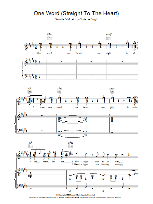 Chris de Burgh One Word (Straight To The Heart) Sheet Music Notes & Chords for Piano, Vocal & Guitar - Download or Print PDF