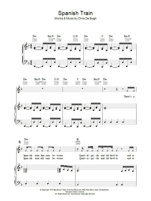 Chris De Burgh Spanish Train Sheet Music Notes & Chords for Piano, Vocal & Guitar - Download or Print PDF