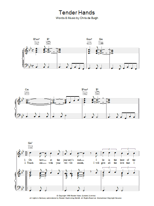 Chris de Burgh Tender Hands Sheet Music Notes & Chords for Piano, Vocal & Guitar (Right-Hand Melody) - Download or Print PDF