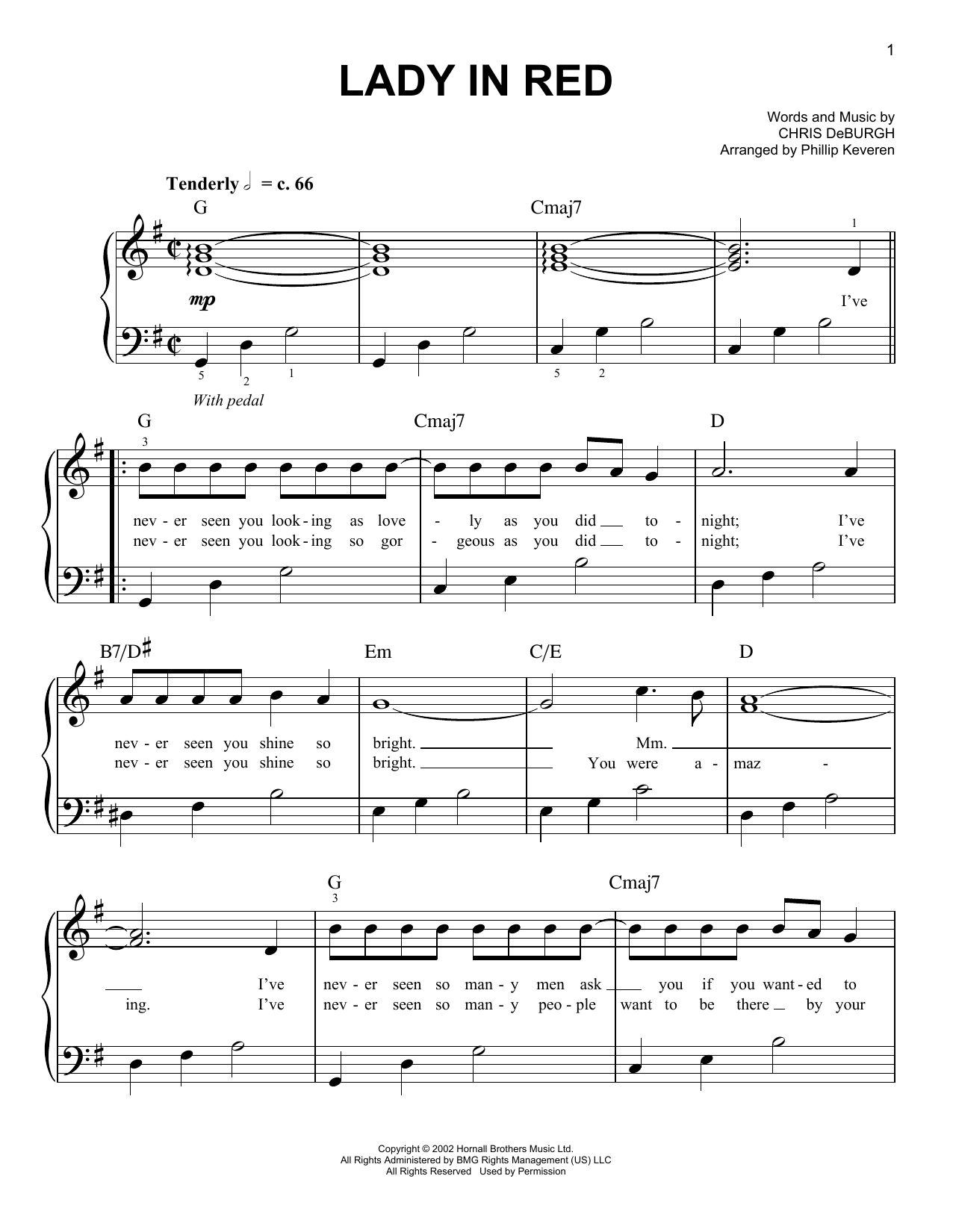 Chris de Burgh Lady In Red (arr. Phillip Keveren) Sheet Music Notes & Chords for Easy Piano - Download or Print PDF