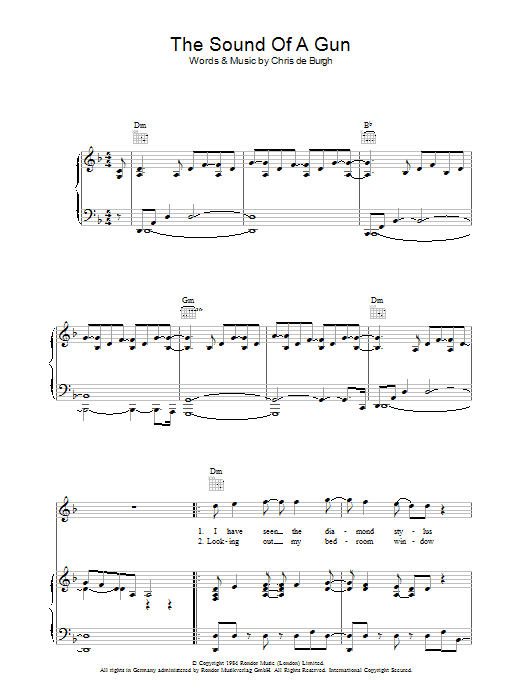 Chris de Burgh The Sound Of A Gun Sheet Music Notes & Chords for Piano, Vocal & Guitar (Right-Hand Melody) - Download or Print PDF