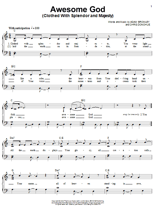 Chris Donohue Clothed With Splendour Awesome God Sheet Music Notes & Chords for Piano, Vocal & Guitar (Right-Hand Melody) - Download or Print PDF