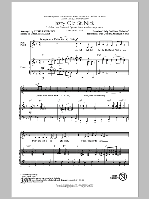 Chris Eastburn Jazzy Old St. Nick Sheet Music Notes & Chords for 2-Part Choir - Download or Print PDF