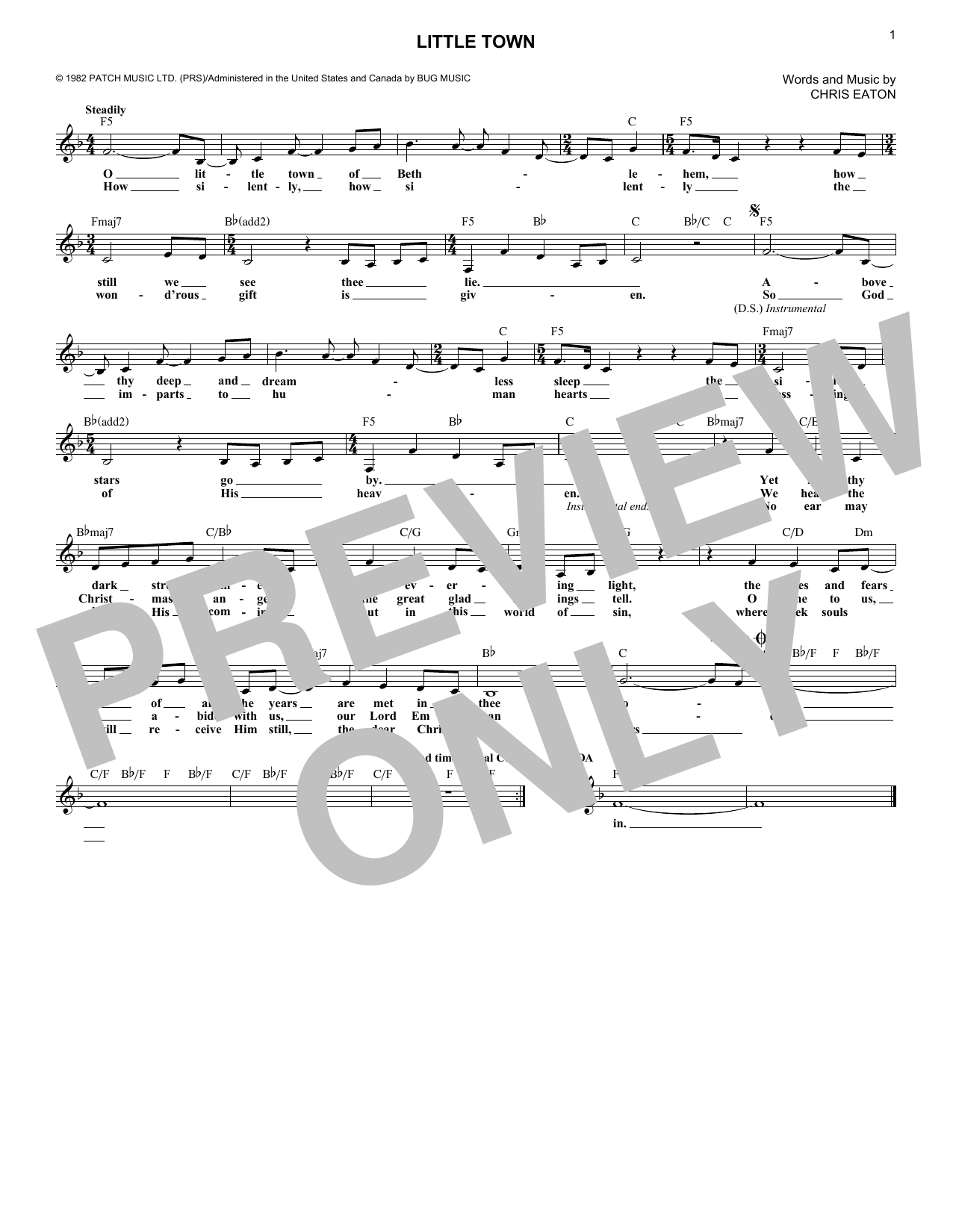 Chris Eaton Little Town Sheet Music Notes & Chords for Lead Sheet / Fake Book - Download or Print PDF