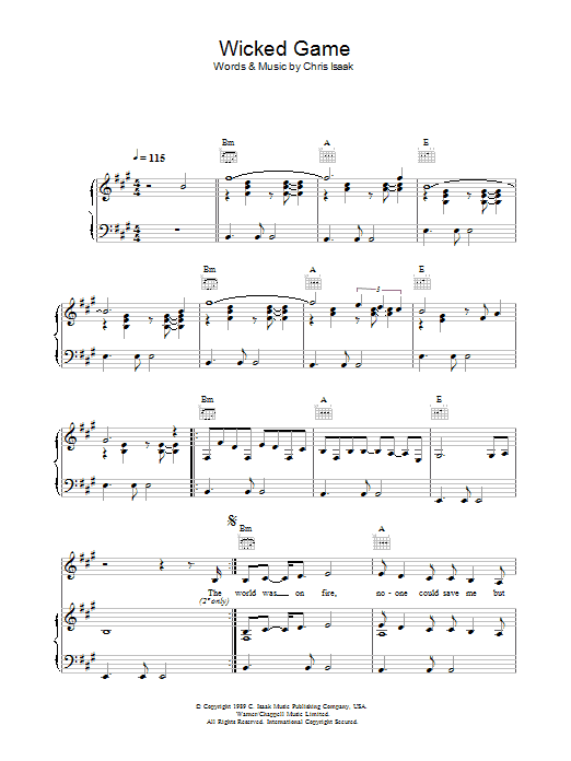 Chris Isaak Wicked Game Sheet Music Notes & Chords for Lyrics & Chords - Download or Print PDF