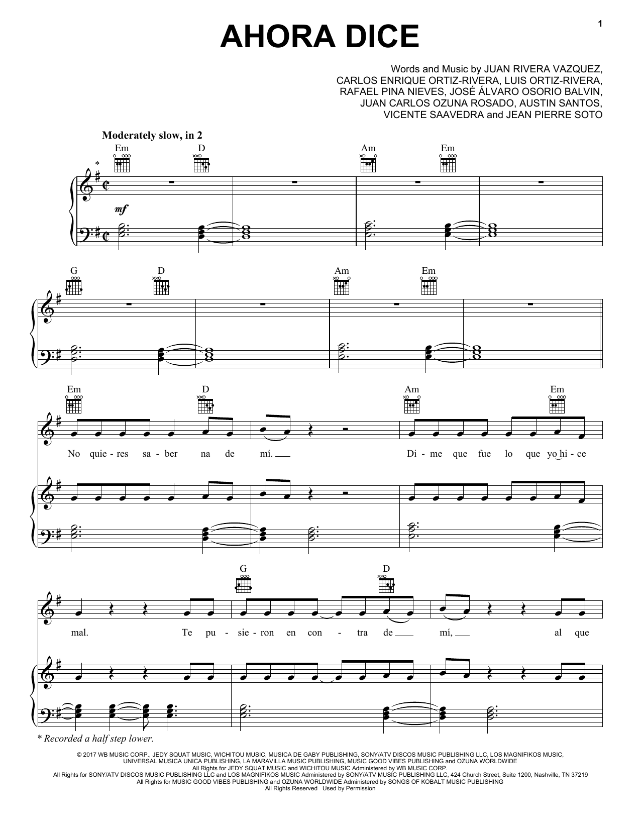 Chris Jeday feat. J Balvin, Ozuna & Arcangel Ahora Dice Sheet Music Notes & Chords for Piano, Vocal & Guitar (Right-Hand Melody) - Download or Print PDF