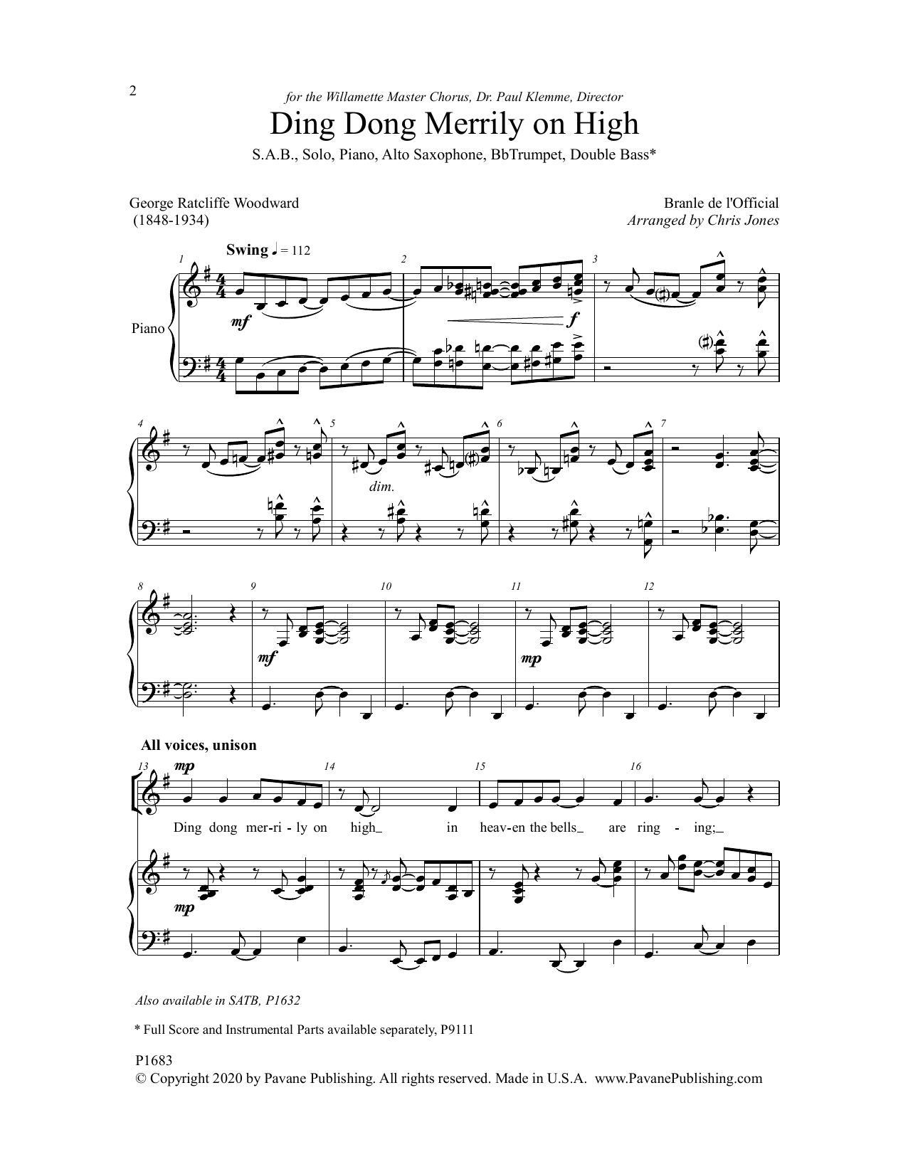 Chris Jones Ding Dong Merrily on High Sheet Music Notes & Chords for SAB Choir - Download or Print PDF