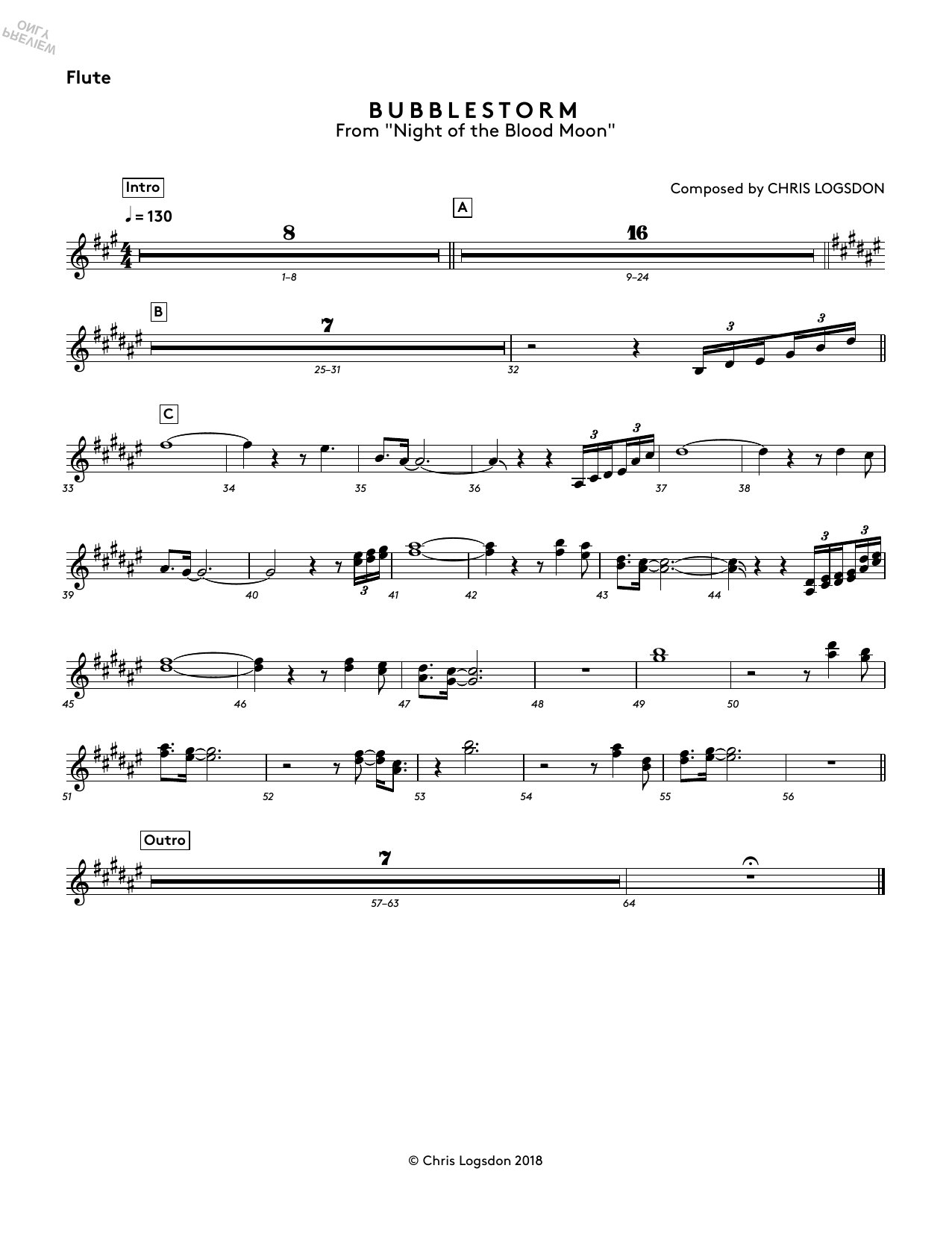 Chris Logsdon Bubblestorm (from Night of the Blood Moon) - Flute Sheet Music Notes & Chords for Performance Ensemble - Download or Print PDF
